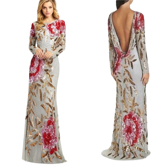 Mac Duggal Dresses & Skirts - Mac Duggal 4566R Sequin Beaded Drape back Gown Long Dress Platinum Rose 8 NWT